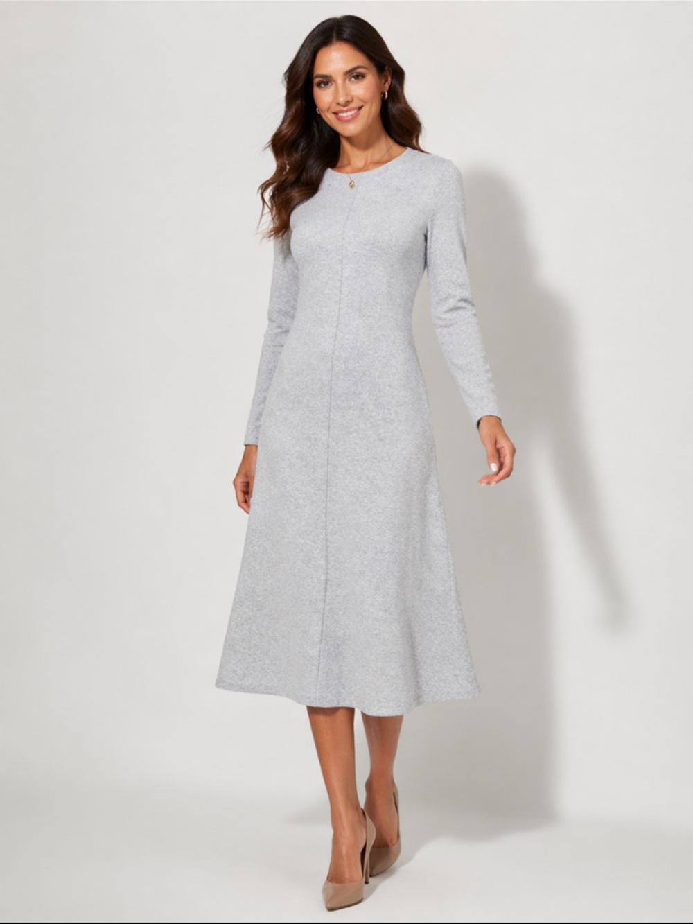 New Vince Camuto Heather Gray Long Sleeve Midi Dress size XS